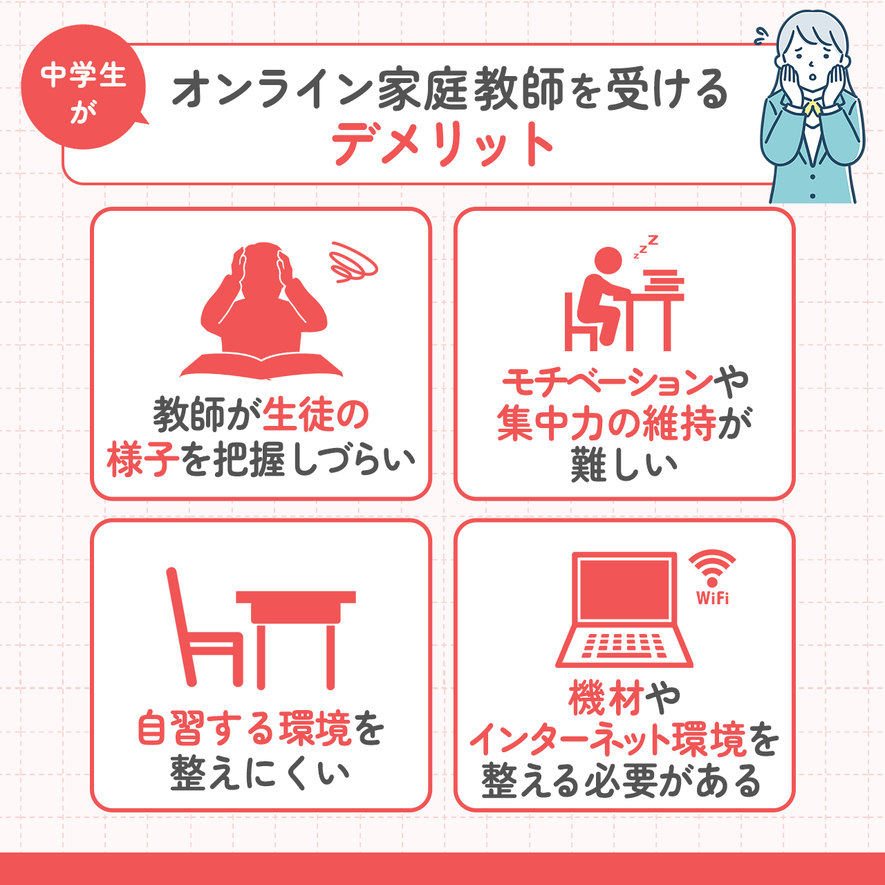 中学生がオンライン家庭教師を受けるデメリット